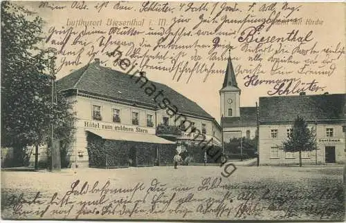 Biesenthal i. M. - Markt mit Kirche - Hotel zum goldenen Stern - Verlag A. Walter Biesenthal gel. 1912