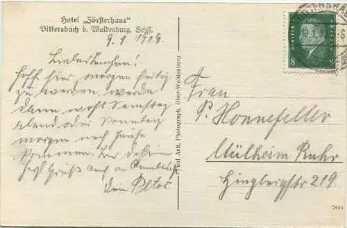 Dittersbach bei Waldenburg - Walbrzych Glowny - Hotel Försterhaus - Verlag Paul Arlt Ober-Waldenburg gel. 1929