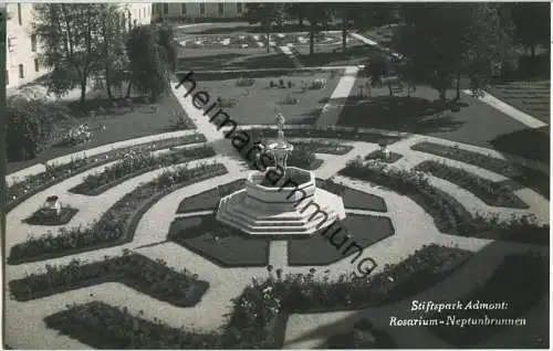 Stiftspark Admont - Rosarium - Neptunbrunnen - Foto-AK 50er Jahre