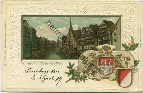 Hamburg - Deichstrassenflet - Wappen - Prägedruck - Verlag N. Nachum Hamburg gel. 1909