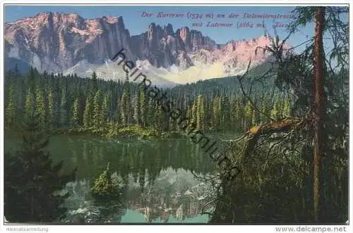 Der Karersee an der Dolomitenstrasse mit Latemar ca. 1910