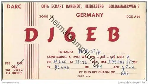 QSL - Funkkarte - DJ6EB - Heidelberg - 1960