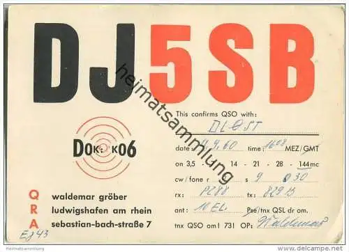 QSL - Funkkarte - DJ5SB - Ludwigshafen am Rhein - 1960