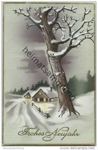 Neujahr - Baum und Haus im Schnee