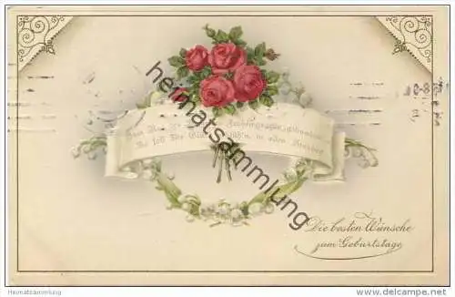 Geburtstag - Rosen - Maiglöckchen - Prägedruck