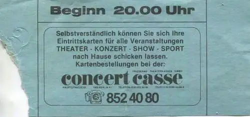 Deutschland - Berlin - Deutschlandhalle 1981 - Marius Müller-Westernhagen + O.-Stinker Band - Eintrittskarte