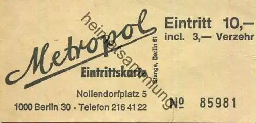 Deutschland - Berlin - Metropol (Diskothek) - Nollendorfplatz 5 - Eintrittskarte