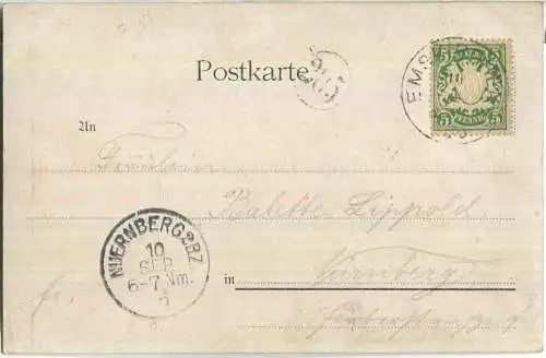 Emskirchen - Eisenbahnbrücke - Gasthof von Valentin Beyer - gel. 1905 - Verlag Carl Junghänel Zwickau