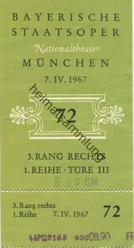 Deutschland - Bayerische Staatsoper - Nationaltheater München 1967 - Eintrittskarte