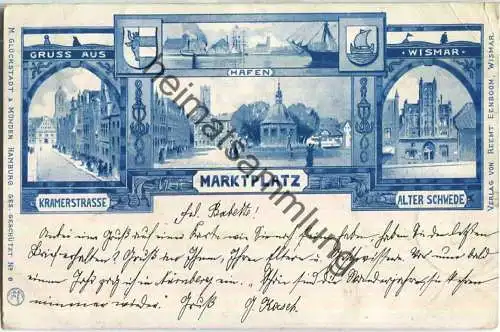Wismar - Kramerstrasse - Hafen - Marktplatz - gel. 1898 - Verlag Reemt Eenboom Wismar