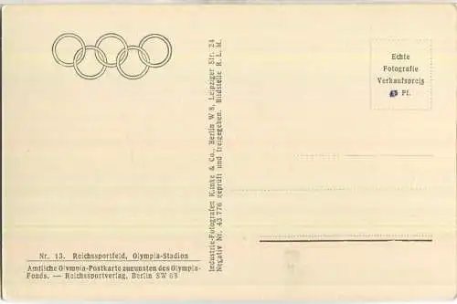 Berlin-Charlottenburg - Gesamtansicht Reichssportfeld - Amtliche Olympia-Postkarte 1936 - Reichssportverlag Berlin