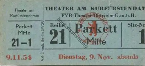 Deutschland - Berlin - Theater am Kurfürstendamm - Eintrittskarte 1954