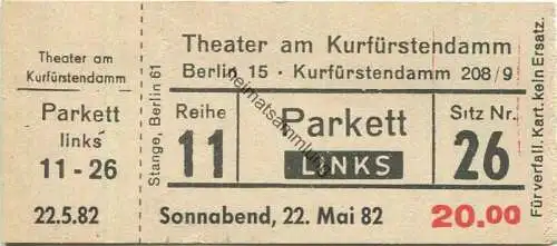 Deutschland - Berlin - Theater am Kurfürstendamm - Eintrittskarte 1982