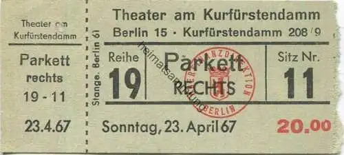 Deutschland - Berlin - Theater am Kurfürstendamm - Eintrittskarte 1967