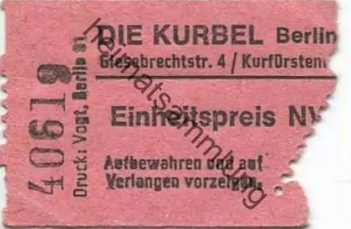 Deutschland - Berlin - Die Kurbel - Giesebrechtstrasse 4 Ecke Kurfürstendamm - Eintrittskarte