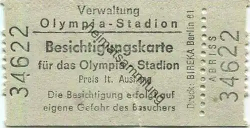 Deutschland - Berlin - Olympia-Stadion - Besichtigungskarte für das Olympia-Stadion - Preis laut Aushang