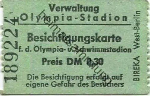 Deutschland - Berlin - Olympia-Stadion - Besichtigungskarte für das Olympia- und Schwimmstadion - Preis DM -,30