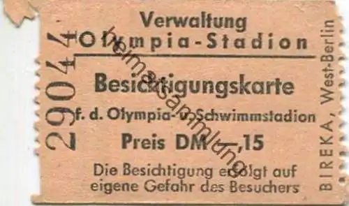 Deutschland - Berlin - Olympia-Stadion - Besichtigungskarte für das Olympia- und Schwimmstadion - Preis DM -,15