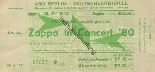 Deutschland - Berlin - AMK Berlin - Deutschlandhalle - Zappa in Concert '80 - Eintrittskarte 1980