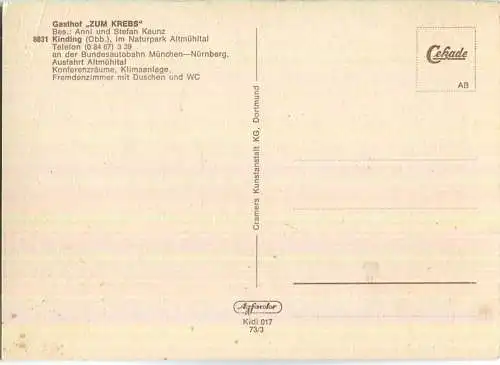 Kinding - Gasthof zum Krebs - Bes. Anni und Stefan Kaunz - Cramers Kunstanstalt Dortmund