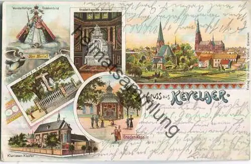 Gruss aus Kevelaer - Farblitho - Klarissen-Kloster - Gnadenkapelle - Verlag Joseph Vorfeld Kevelaer