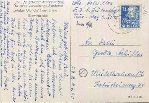 Forst Zinna - Deutsche Verwaltungs-Akademie Walter Ulbricht - Schwimmbad - AK-Grossformat - gel. 1950