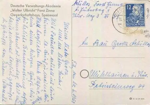 Forst Zinna - Deutsche Verwaltungs-Akademie Walter Ulbricht - Speisesaal - AK-Grossformat - gel. 1950