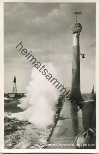 Warnemünde - Mole im Sturm - Foto-Ansichtskarte - Verlag E. Rubin Lübeck