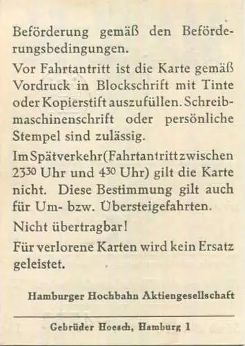 Deutschland - Hamburg - HHA - Hamburger Hochbahn AG - Schüler-Monatskarte März 1954 - Gültig auf den Verkehrsmitteln der