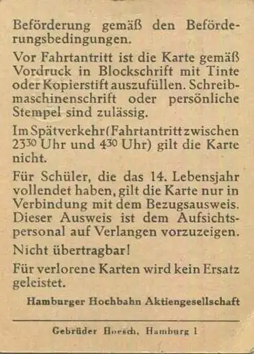 Deutschland - Hamburg - HHA - Hamburger Hochbahn AG - Schüler-Monatskarte Dezember 1953 DM 8.- - Gültig auf den Verkehrs