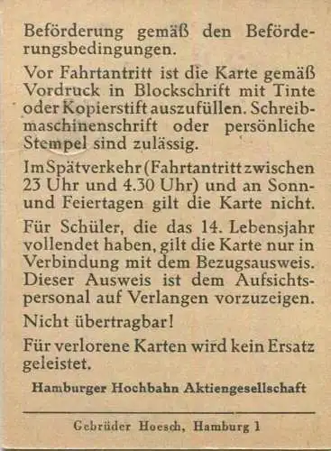 Deutschland - Hamburg - HHA - Hamburger Hochbahn AG - Schüler-Monatskarte Oktober 1952 DM 8.- - Gültig auf den Verkehrsm