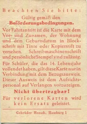 Deutschland - Hamburg - HHA - Hamburger Hochbahn AG - Schülermonatszeitkarte Januar 1951 DM 7.- - Gültig auf den Verkehr