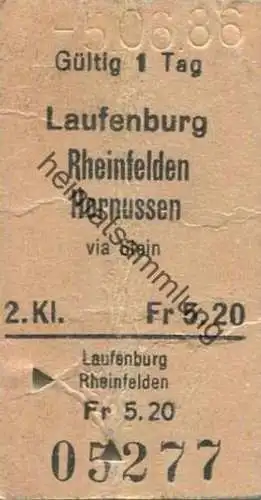 Schweiz - Laufenburg - Rheinfelden Hornussen via Stein - Fahrkarte 1986 - 2. Kl. Fr. 5.20