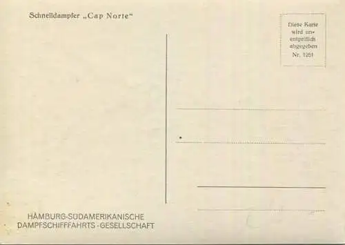 Schnelldampfer Cap Norte - Hamburg-Südamerikanische Dampfschifffahrts-Gesellschaft - Foto-AK Grossformat