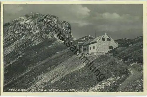 Nördlingerhütte mit Reitherspitze - Foto-Ansichtskarte - Verlag A. Irl Mittenwald