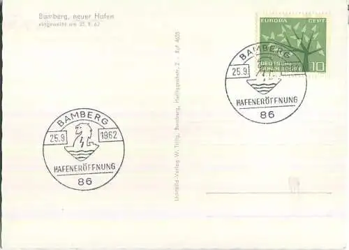 Bamberg - Neuer Hafen - Sonderstempel von der Einweihung am 25.9.1962 - Verlag W. Tillig Bamberg