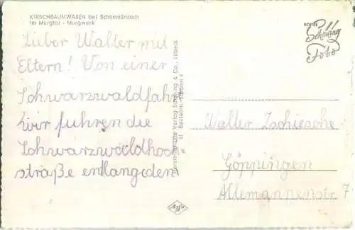 Schönmünzach - Kirschbaumwasen - Murgwerk - Foto-Ansichtskarte - Verlag Schöning & Co Lübeck