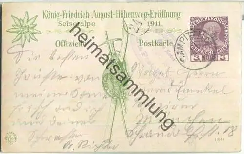 1911 Österreich 3 H. Privatpostkarte - König Friedrich August Höhenweg Eröffnung Seiseraple - Wegpartie