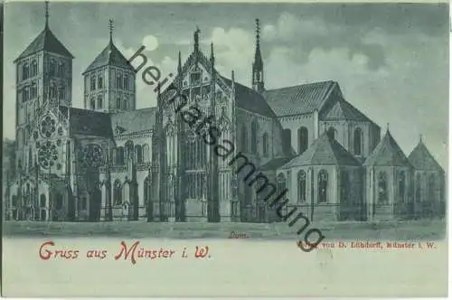 Münster - Dom - Mondschein - Verlag D. Lühdorff Münster ca. 1900