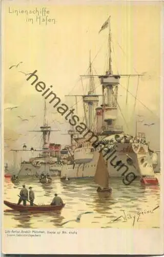 Künstlerkarte Willy Stöwer - Linienschiffe im Hafen - Verlag Lith-Artist. Anstalt München Serie 97 Nr. 21464