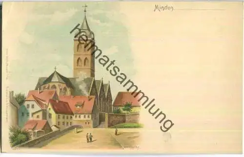 Minden - Marienkirche - Aquarell von A. Hindemann - Verlag Julius Bleck Minden - ca. 1895