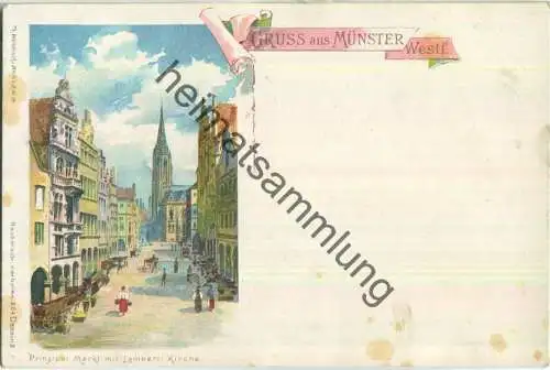 Münster - Prinzipal Markt - Lamberti Kirche - Verlag Th. Wendisch Berlin - ca. 1900