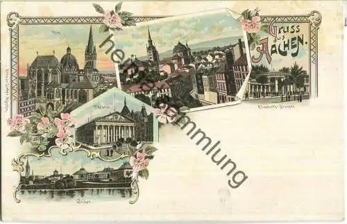 Aachen - Weiher - Elisabet-Brunnen - Lithographie - Verlag Ottmar Zieher München ca. 1895