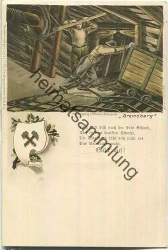 Künstlerkarte Bergmannsleben - Bremsberg - Glück auf - gezeichnet von J. Gerscha - Verlag F. Ullmann Zwickau ca. 1895