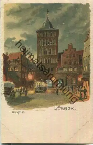 Lübeck - Künstlerkarte - Burgthor - signiert W. E. - Verlag L. Peters Nachf. Lübeck