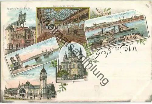 Köln - Schiffsbrücke und Deutz - Saal im Gürzenich - Hauptbahnhof - Verlag Mehner & Maas Leipzig ca. 1895