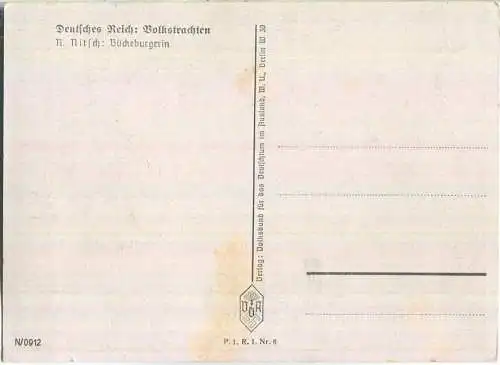 Deutsches Reich Volkstrachten - Künstlerkarte R. Nitsch - Bückeburgerin - Verlag Volksbund für das Deutschtum im Ausland