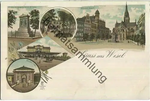 Wesel - Bahnhof - Schützenplatz - Grosser Markt - Verlag E. R. W. Nr. 671 ca. 1895