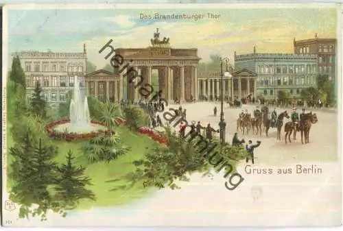 Gruss aus Berlin - Das Brandenburger Tor - Künstlerkarte - Verlag Seegers & Sehrndt Berlin ca. 1900