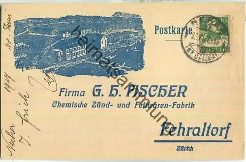 Fehraltorf - Firma G. H. Fischer - Chemische Zünd- und Fettwaren-Fabrik - Bestellkarte aus Necker Brunnadern